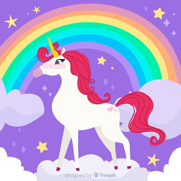 Fondo de unicornio colorido en diseño plano