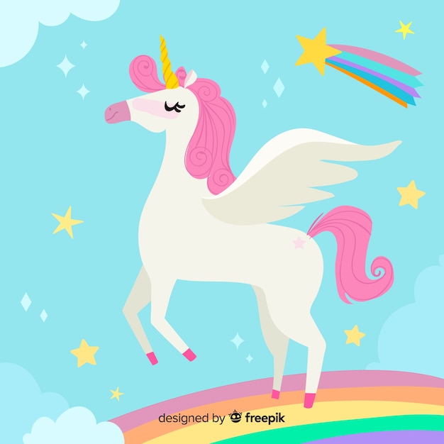 Vector fondo de unicornio colorido en diseño plano