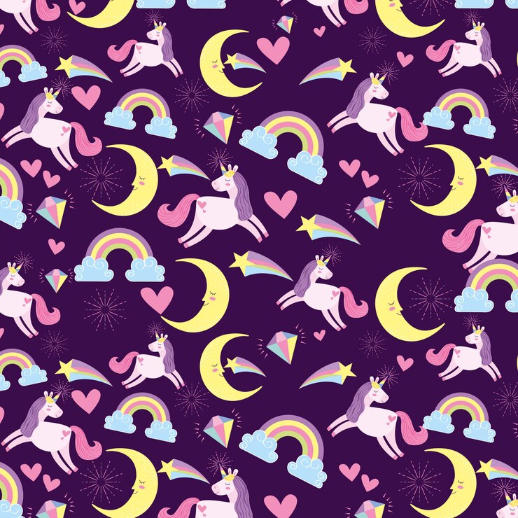 Vector fondo de unicornios y lunas.