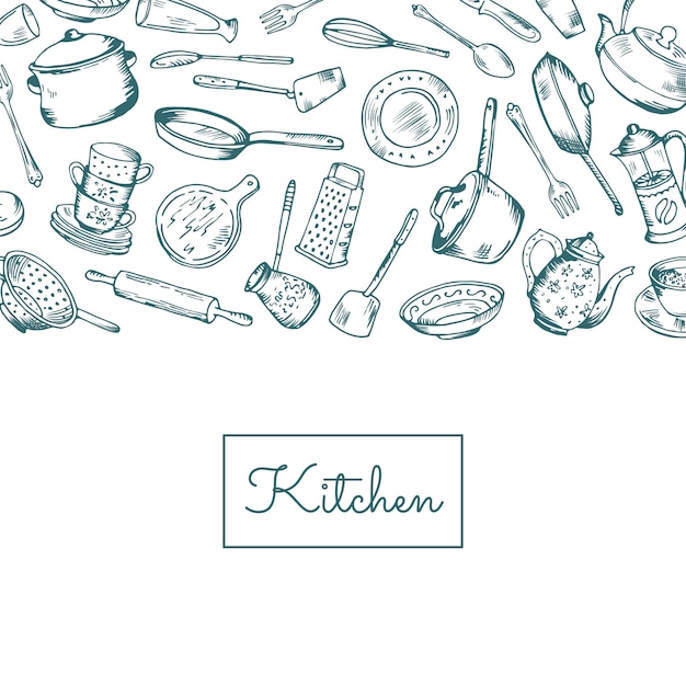 Fondo con utensilios de cocina con lugar para ilustración de texto