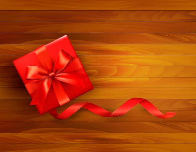 Vector fondo de vacaciones con caja de regalo y lazo rojo