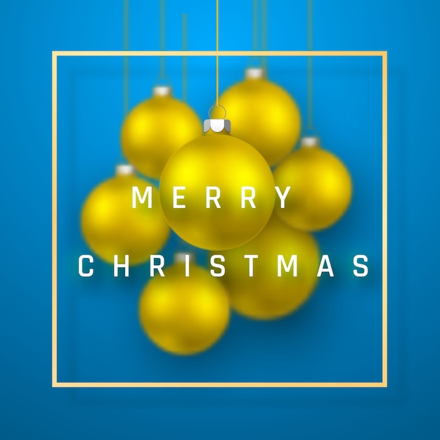 Vector fondo de vacaciones de feliz navidad con bolas de navidad doradas realistas.