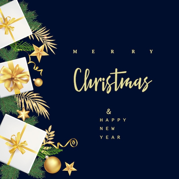Fondo de vacaciones de Navidad con ramas y bolas