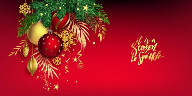 Fondo de vacaciones de Navidad con ramas y bolas