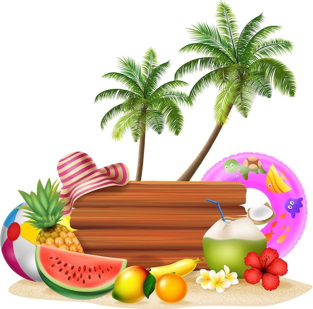 Fondo de vacaciones de verano con frutas tropicales