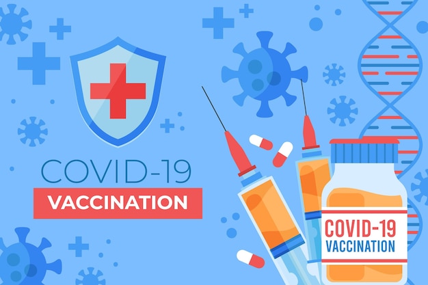 Vector fondo de vacuna de coronavirus dibujado a mano plana