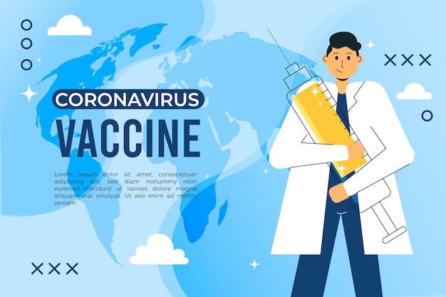 Fondo de vacuna de coronavirus dibujado a mano plana