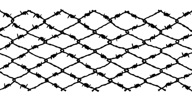 Fondo de valla de alambre de púas Ilustración de vector dibujado a mano en estilo boceto
