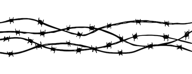 Fondo de valla de alambre de púas Ilustración vectorial de boceto negro Elemento de diseño para el concepto de esclavitud de la prisión de seguridad militar
