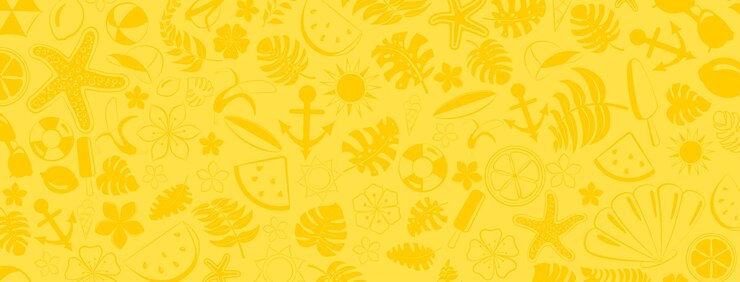 Vector fondo de varios elementos relacionados con las vacaciones de verano en el mar en colores amarillos