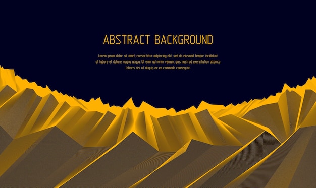 Fondo de vector abstracto 3d de arte lineal con superficie de terreno lineal geométrica de fantástico paisaje de planeta cósmico, ilustración de ciencia ficción. Utilizable como plantilla para el diseño con espacio de copia para el título
