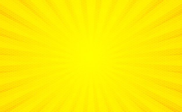Fondo de vector abstracto amarillo con patrón radial rayado textura con puntos y rayos de sol