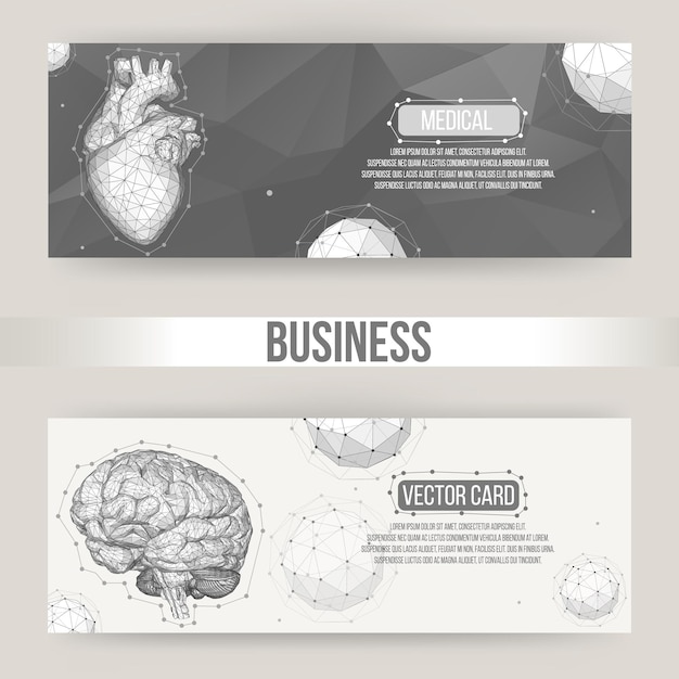 Fondo de vector abstracto concepto creativo del cerebro humano y el corazón. Membrete y folleto de estilo de diseño poligonal para empresas. Ilustración vectorial eps 10 para su diseño.