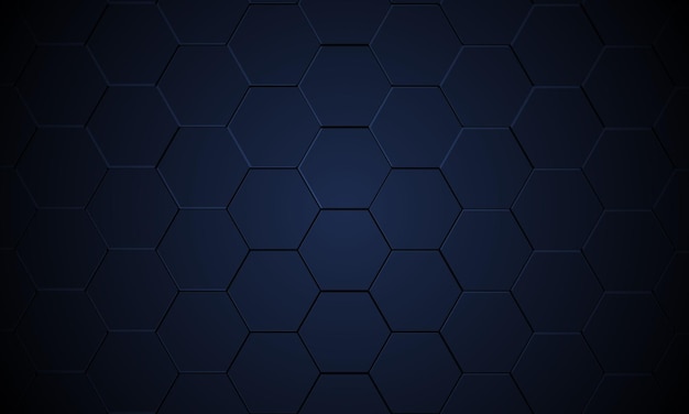 Fondo de vector abstracto metálico hexagonal azul oscuro Textura tridimensional oscura con rejilla hexagonal en ilustración vectorial moderna futurista Rejilla de textura 3d de panal azul
