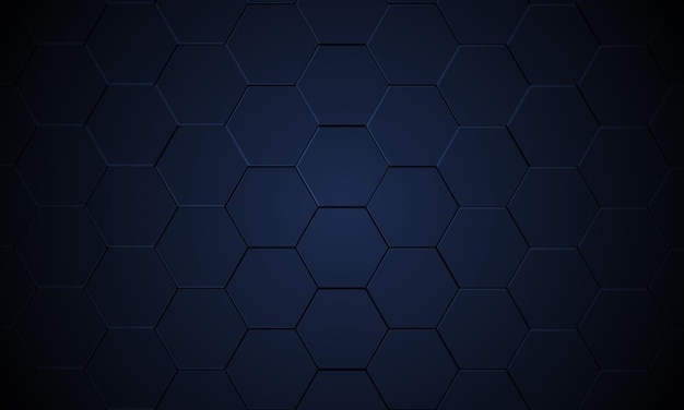 Fondo de vector abstracto metálico hexagonal azul oscuro Textura tridimensional oscura con rejilla hexagonal en ilustración vectorial moderna futurista Rejilla de textura 3d de panal azul