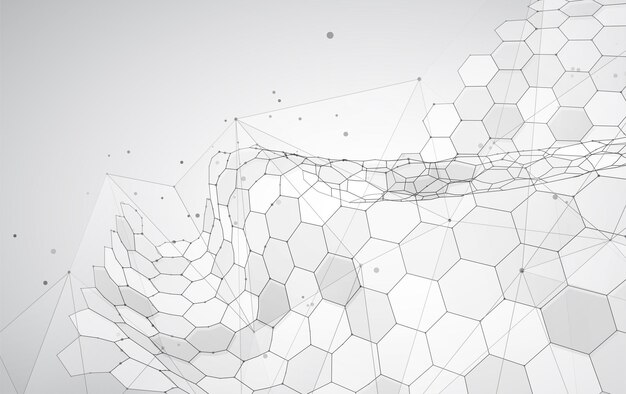 Fondo de vector abstracto con paisaje de hexágonos del diseño 3d del mundo virtual