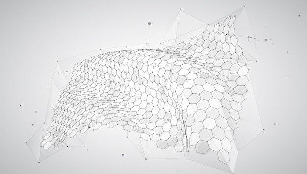 Fondo de vector abstracto con paisaje de hexágonos del diseño 3d del mundo virtual