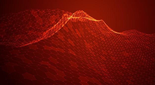 Fondo de vector abstracto con paisaje de hexágonos y paisaje del diseño 3d del mundo virtual