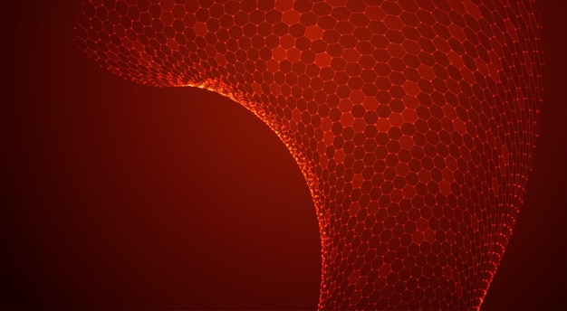 Fondo de vector abstracto con paisaje de hexágonos y paisaje del diseño 3d del mundo virtual
