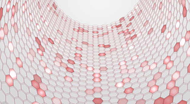 Fondo de vector abstracto con paisaje de hexágonos y paisaje del diseño 3d del mundo virtual