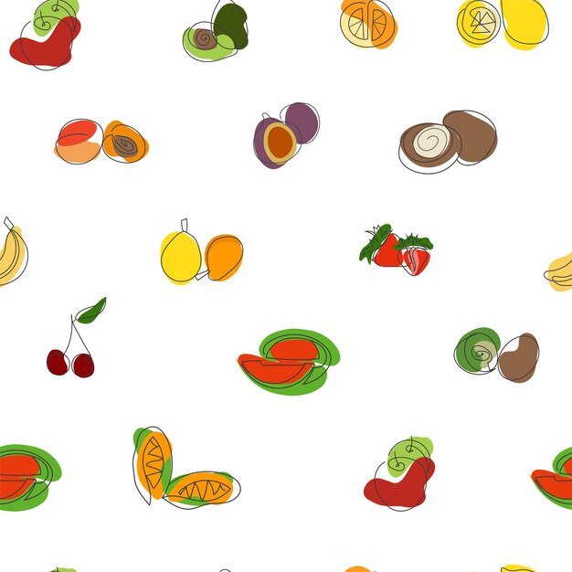 Fondo de vector de alimentos saludables de patrones sin fisuras de frutas dibujadas a mano