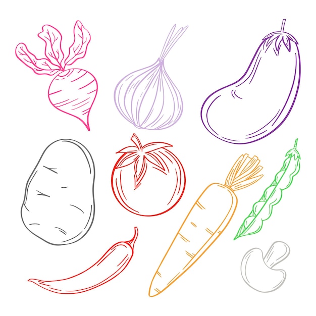 Fondo de vector de alimentos saludables Verduras sketch color Vintage de patrones sin fisuras con vegetales frescos