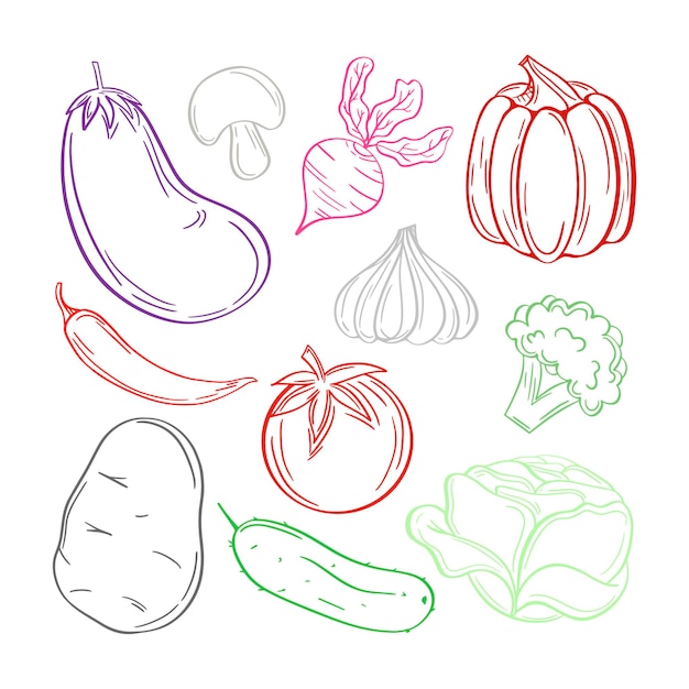 Fondo de vector de alimentos saludables Verduras sketch color Vintage de patrones sin fisuras con vegetales frescos