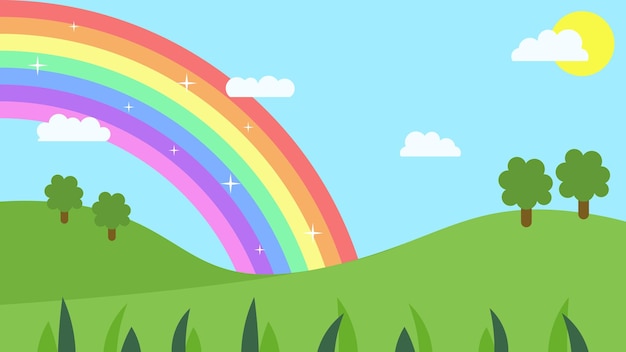 Fondo De Vector De Arco Iris Y Colinas Para Niños