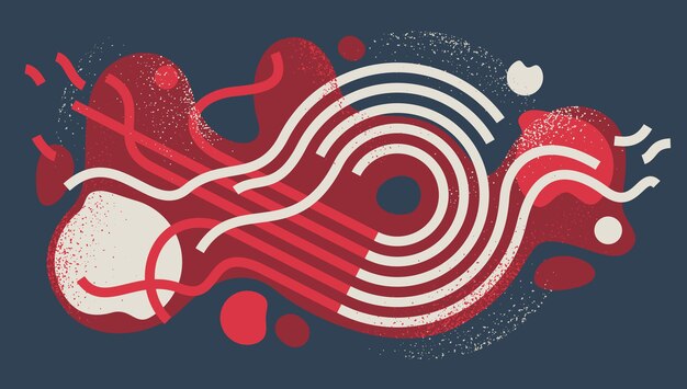 Fondo de vector artístico geométrico con líneas y círculos, composición de arte moderno abstracto, decoración de diseño rítmico y de movimiento en colores rojo y negro.