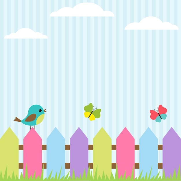 Fondo de vector con aves y mariposas voladoras