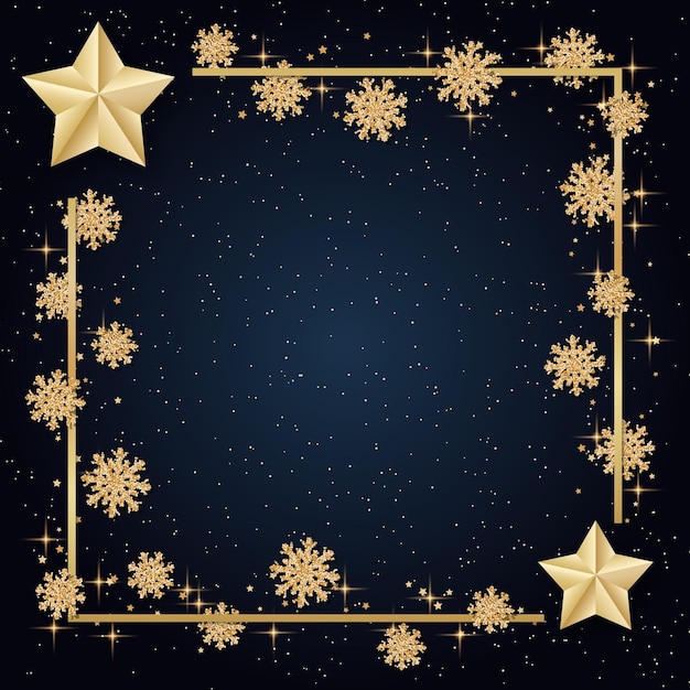 Fondo de vector azul de Navidad y año nuevo con estrellas doradas y copos de nieve