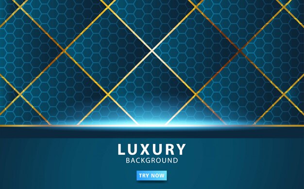Fondo de vector azul de tecnología abstracta de lujo con línea de oro.