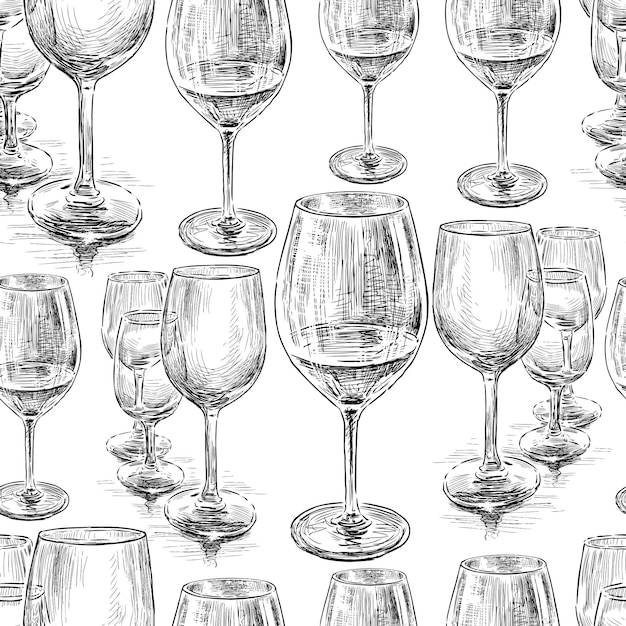 Fondo de vector de los bocetos de copas de vino
