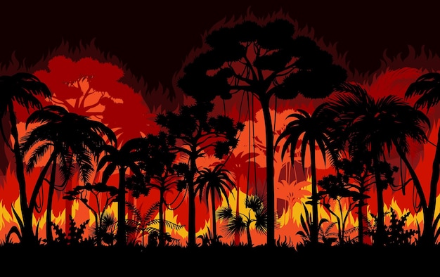 Fondo de vector de bosque selva o arbusto fuego