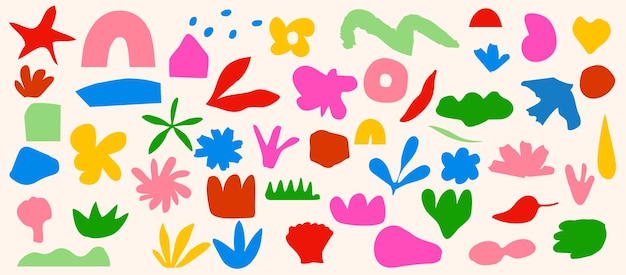 Fondo de vector colorido con flores de hojas abstractas dispersas y otros elementos botánicos