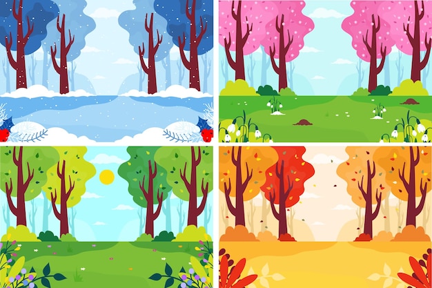 Fondo de vector de cuatro estaciones Verano invierno primavera y otoño temporada fondo de pantalla