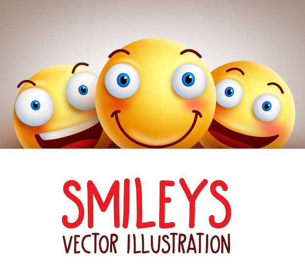 Fondo de vector divertido emoji feliz con sonrisa diferente y espacio en blanco vacío blanco para texto