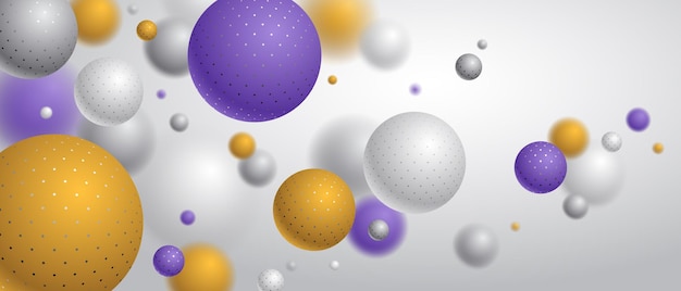 Fondo de vector de esferas punteadas abstractas, composición de bolas voladoras decoradas con puntos, globos realistas mixtos en 3D, efecto de profundidad de campo realista.