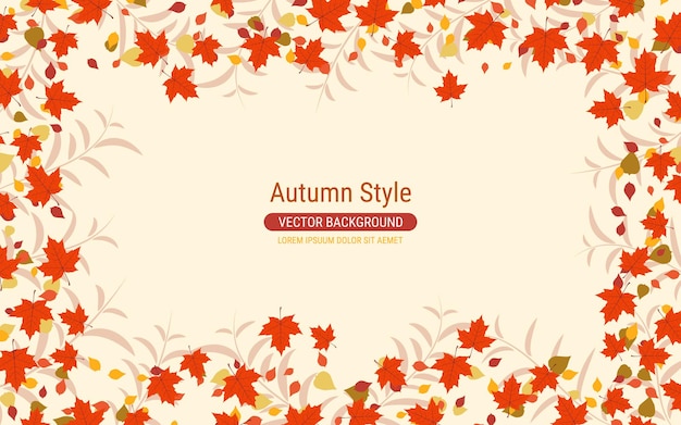Fondo de vector de estilo de dibujos animados de otoño con hojas de colores