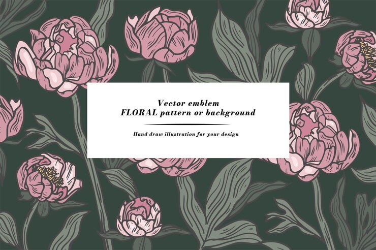 Fondo de vector con flores de peonía en estilo vintage Tarjeta floral horizontal con marco para texto