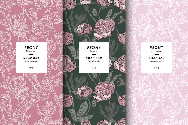 Fondo de vector con flores de peonía en estilo vintage Tarjeta floral vertical con marco para texto