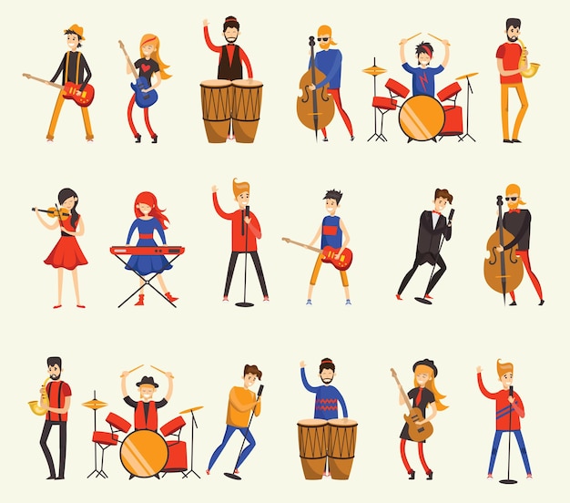 Fondo de vector de grupo de personas cantando y tocando instrumentos musicales