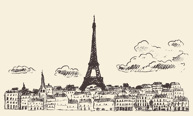 Fondo de vector de horizonte de la ciudad de París (Francia). Ilustración de moda plana.