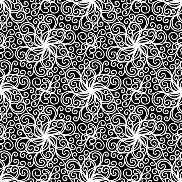 FONDO DE VECTOR INCONSÚTIL EN BLANCO Y NEGRO CON RIZOS EN ESPIRAL