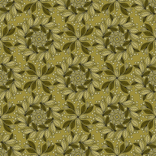 FONDO DE VECTOR INCONSÚTIL AMARILLO SUCIO CON ADORNO FLORAL Y BAYAS