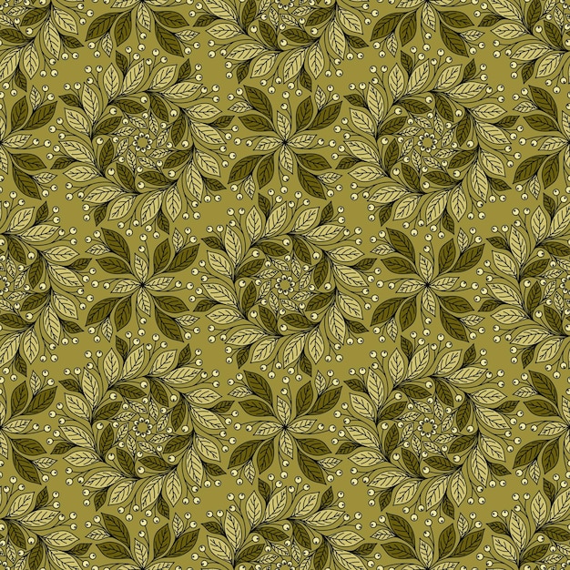 FONDO DE VECTOR INCONSÚTIL AMARILLO SUCIO CON ADORNO FLORAL Y BAYAS