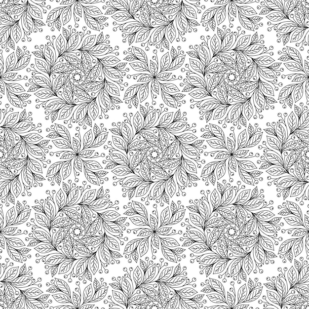 FONDO DE VECTOR INCONSÚTIL EN BLANCO Y NEGRO CON ADORNOS FLORALES Y BAYAS