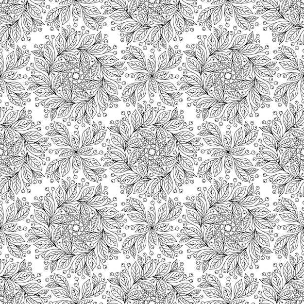 FONDO DE VECTOR INCONSÚTIL EN BLANCO Y NEGRO CON ADORNOS FLORALES Y BAYAS