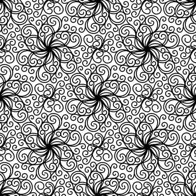 FONDO DE VECTOR INCONSÚTIL EN BLANCO Y NEGRO CON RIZOS EN ESPIRAL