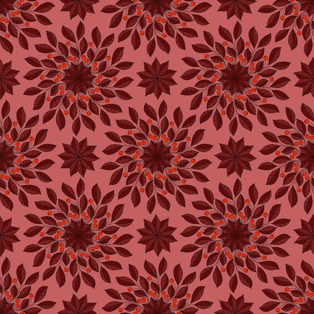 FONDO DE VECTOR INCONSÚTIL ROJO CON ADORNO REDONDO DE BAYAS EN RAMAS